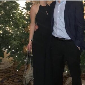 Parker Black Tie Front Backless Halter Sheath Jumpsuit